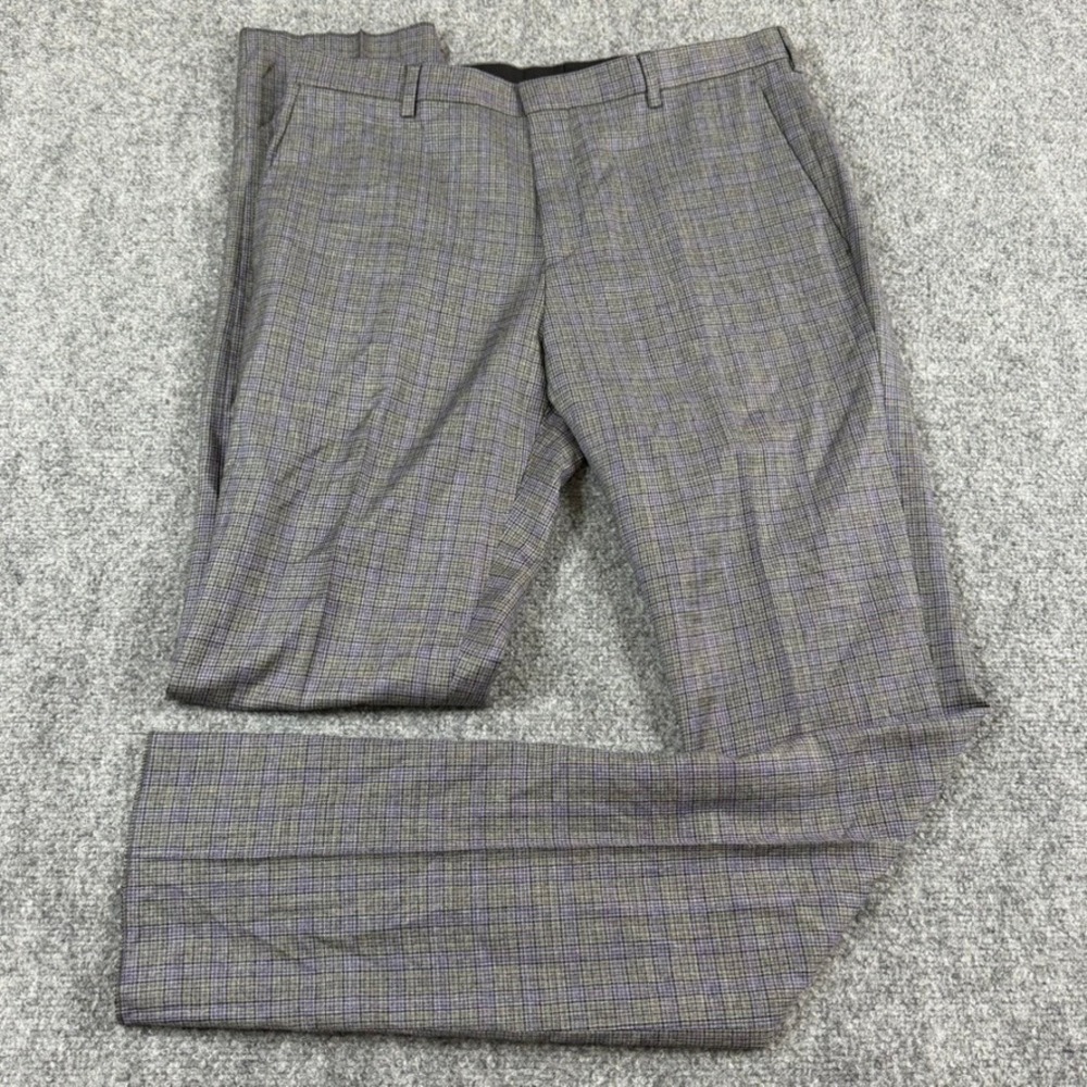 Paul Smith Dress Trousers Mens 33x35 Unfinished Grey Purple Plaid Wool Cashmere